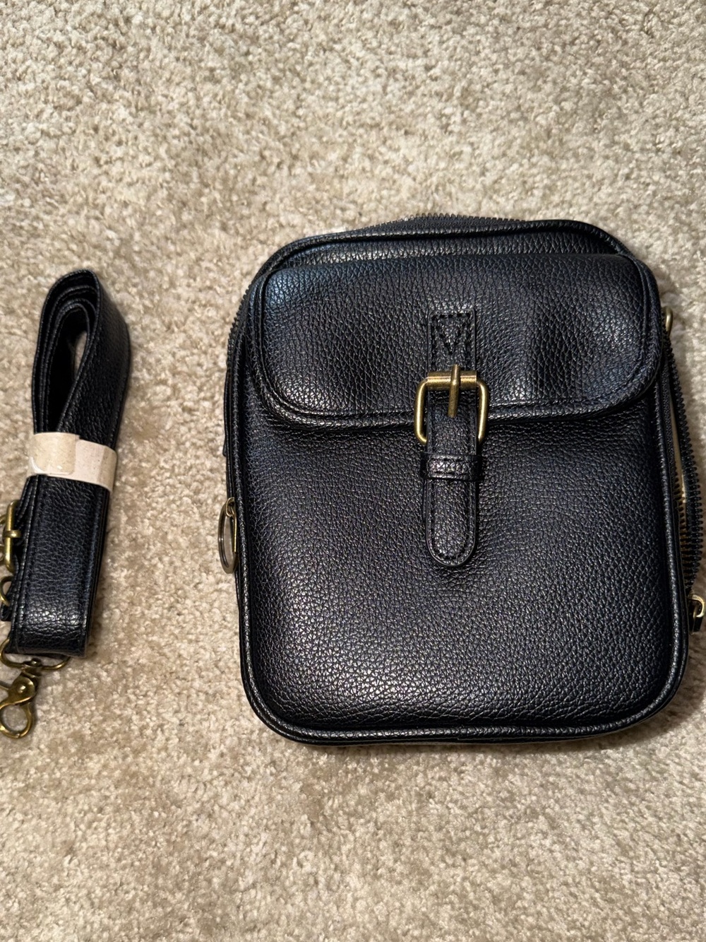 Men's Black Leather Crossbody Bag - Classic Buckle Design